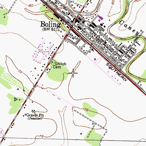 Topographic Map of Boling Census Designated Place, TX