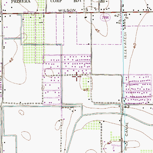 Topographic Map of Las Palmas II Census Designated Place, TX