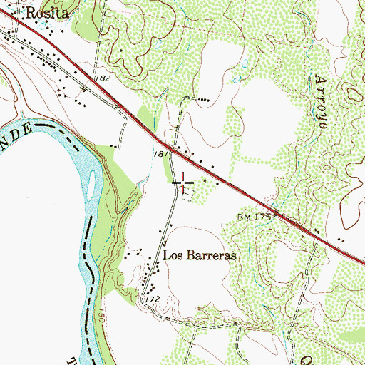 Topographic Map of Los Barreras Census Designated Place, TX