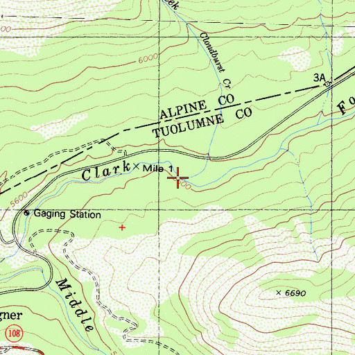 Topographic Map of Cloudburst Creek, CA