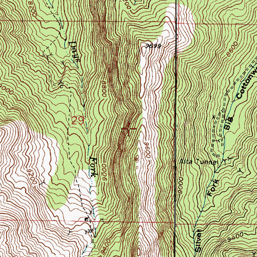 Topographic Map of Big Cottonwood Canyon Resorts Census Designated Place, UT