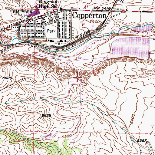 Topographic Map of Copperton Census Designated Place, UT