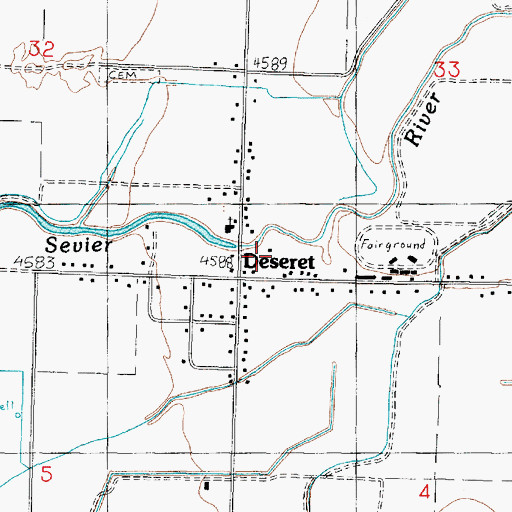 Topographic Map of Deseret Census Designated Place, UT