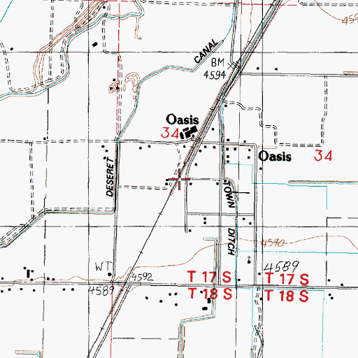 Topographic Map of Oasis Census Designated Place, UT