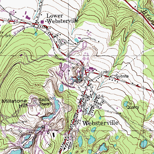 Topographic Map of Websterville Census Designated Place, VT