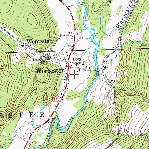 Topographic Map of Worcester Census Designated Place, VT