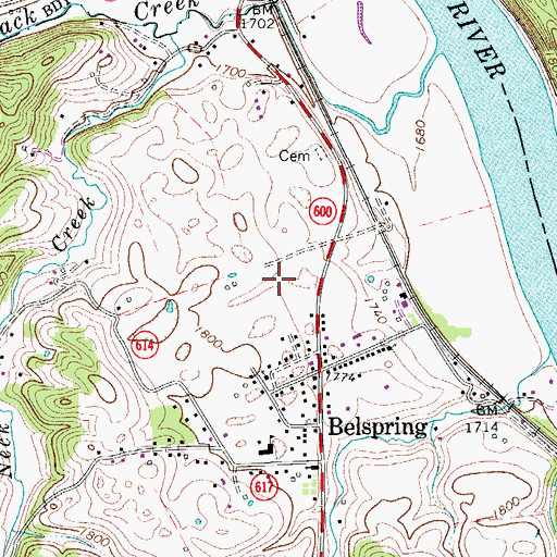Topographic Map of Belspring Census Designated Place, VA
