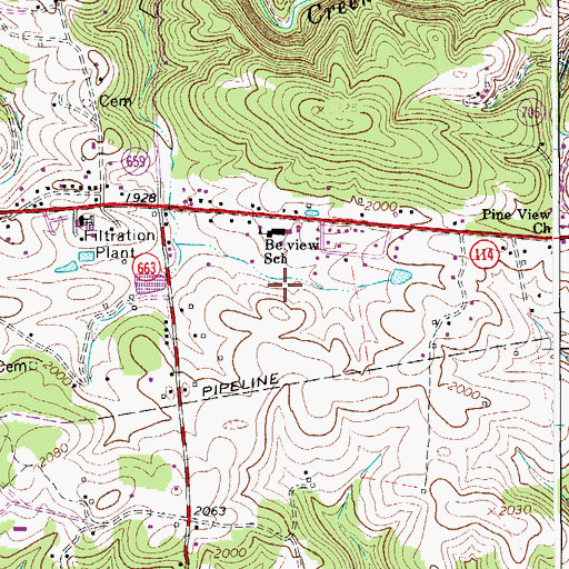 Topographic Map of Belview Census Designated Place, VA