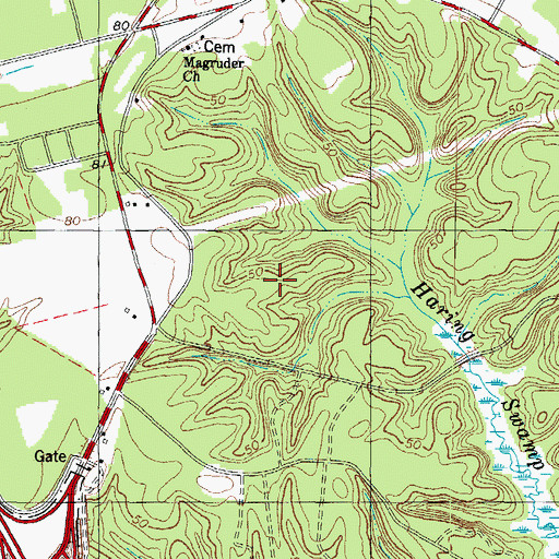 Topographic Map of Bruton Census Designated Place, VA