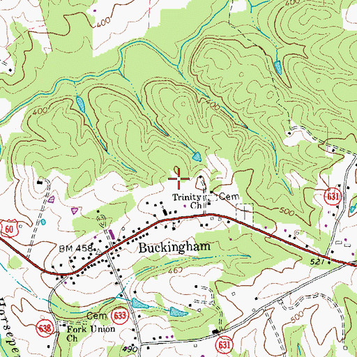 Topographic Map of Buckingham Courthouse Census Designated Place, VA