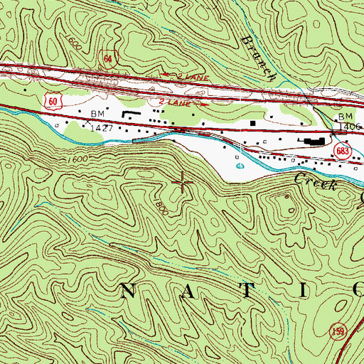Topographic Map of Callaghan Census Designated Place, VA