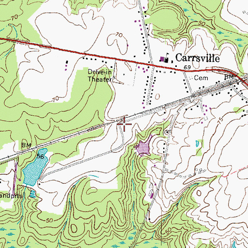 Topographic Map of Carrsville Census Designated Place, VA