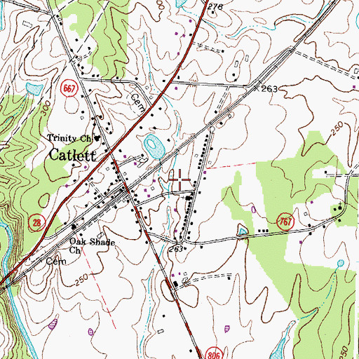 Topographic Map of Catlett Census Designated Place, VA