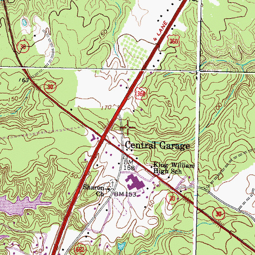 Topographic Map of Central Garage Census Designated Place, VA
