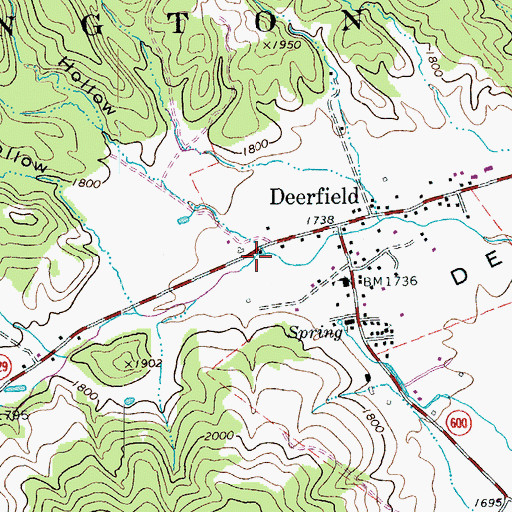 Topographic Map of Deerfield Census Designated Place, VA