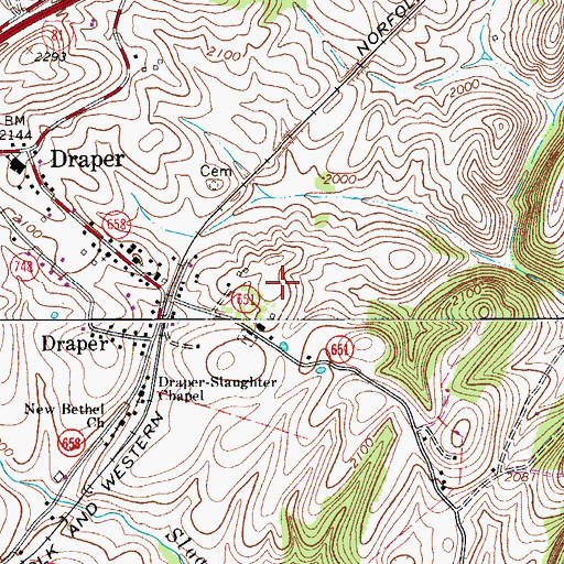 Topographic Map of Draper Census Designated Place, VA