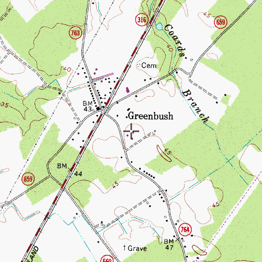Topographic Map of Greenbush Census Designated Place, VA