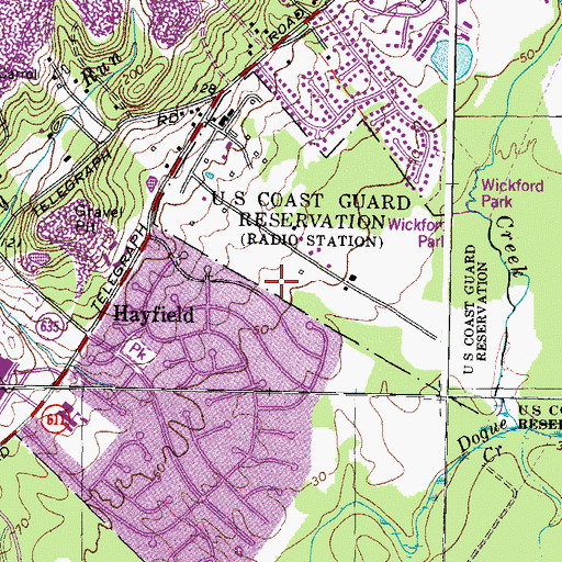 Topographic Map of Hayfield Census Designated Place, VA