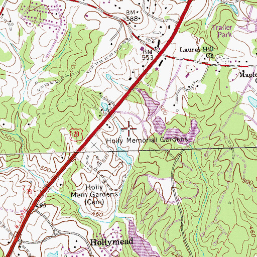 Topographic Map of Hollymead Census Designated Place, VA
