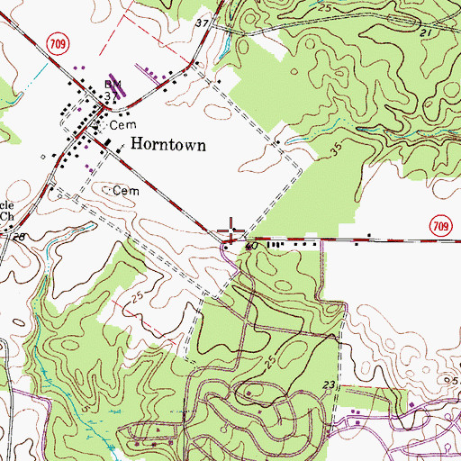 Topographic Map of Horntown Census Designated Place, VA