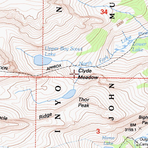 Topographic Map of Clyde Meadow, CA