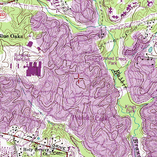 Topographic Map of Kings Park West Census Designated Place, VA