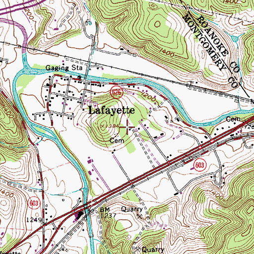 Topographic Map of Lafayette Census Designated Place, VA