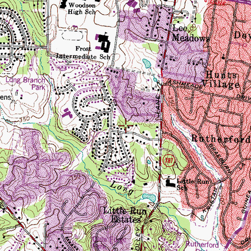 Topographic Map of Long Branch Census Designated Place, VA