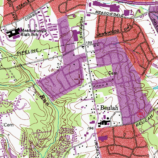 Topographic Map of Meadowbrook Census Designated Place, VA
