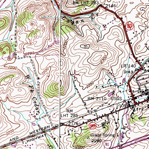Topographic Map of Meadow View Census Designated Place, VA