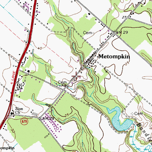 Topographic Map of Metompkin Census Designated Place, VA