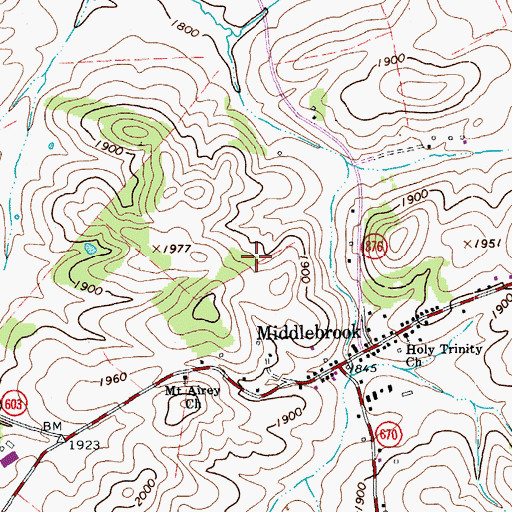 Topographic Map of Middlebrook Census Designated Place, VA