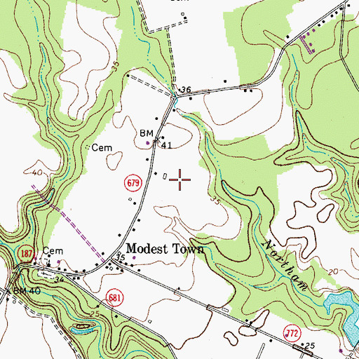 Topographic Map of Modest Town Census Designated Place, VA