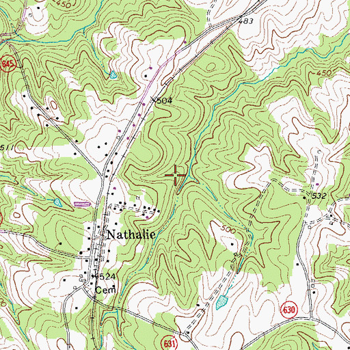 Topographic Map of Nathalie Census Designated Place, VA