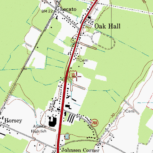 Topographic Map of Oak Hall Census Designated Place, VA