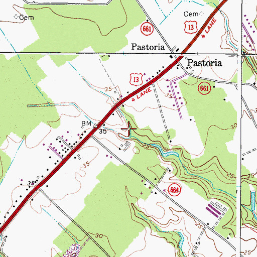 Topographic Map of Pastoria Census Designated Place, VA