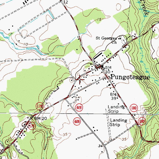 Topographic Map of Pungoteague Census Designated Place, VA