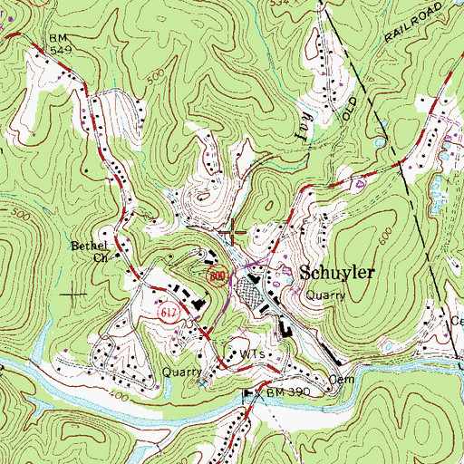 Topographic Map of Schuyler Census Designated Place, VA