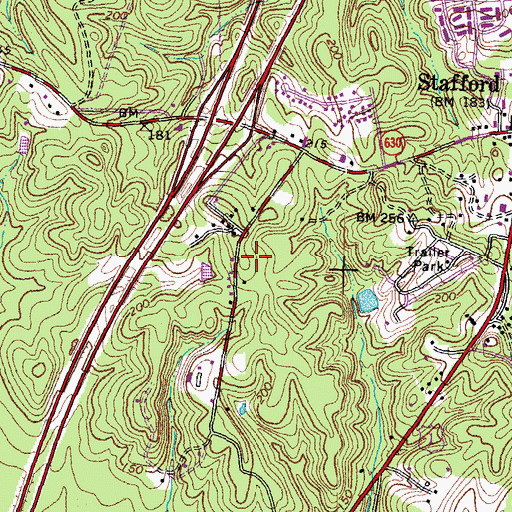 Topographic Map of Stafford Courthouse Census Designated Place, VA