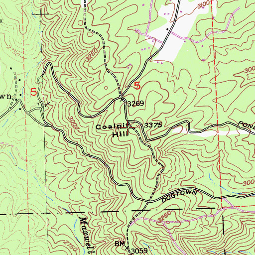 Topographic Map of Coalpit Hill, CA