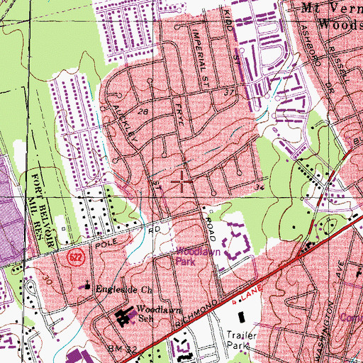 Topographic Map of Woodlawn Census Designated Place, VA