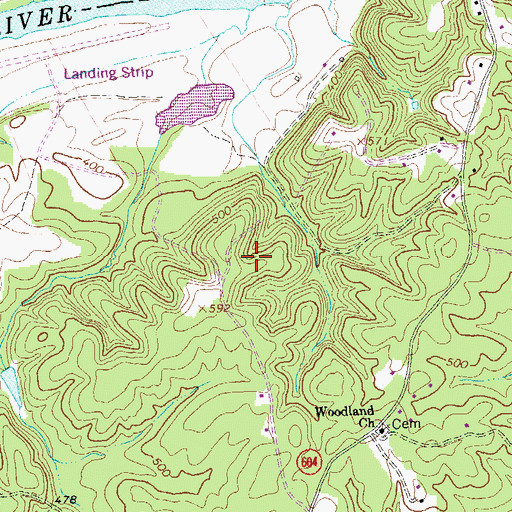 Topographic Map of Yogaville Census Designated Place, VA
