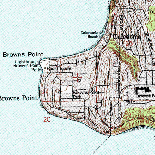 Topographic Map of Browns Point Census Designated Place, WA