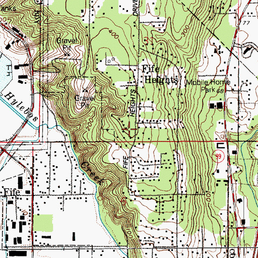 Topographic Map of Fife Heights Census Designated Place, WA