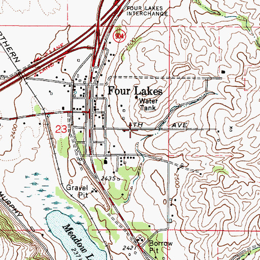 Topographic Map of Four Lakes Census Designated Place, WA