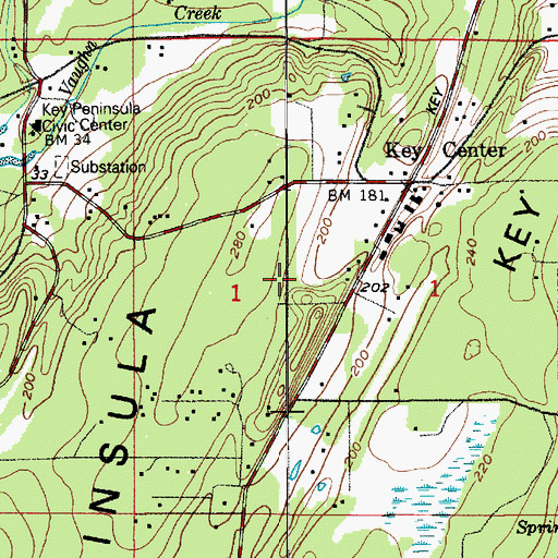 Topographic Map of Key Center Census Designated Place, WA