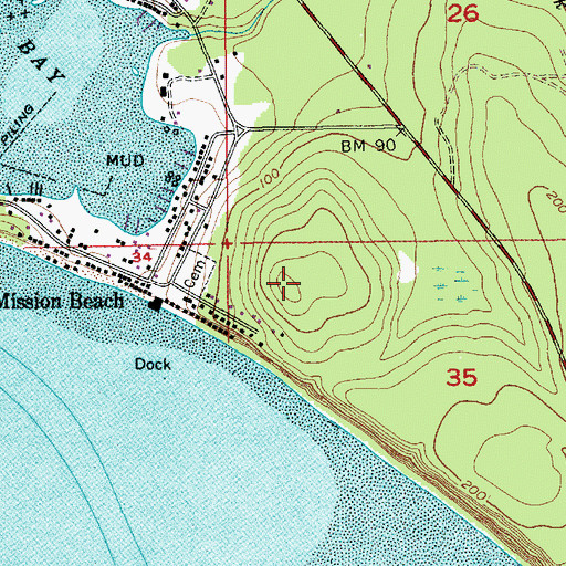 Topographic Map of Mission Beach Census Designated Place, WA
