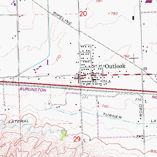 Topographic Map of Outlook Census Designated Place, WA