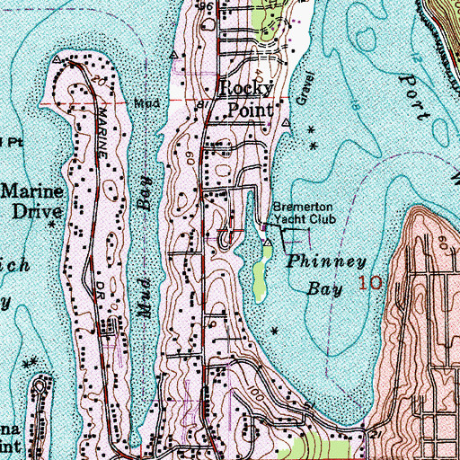 Topographic Map of Rocky Point Census Designated Place, WA