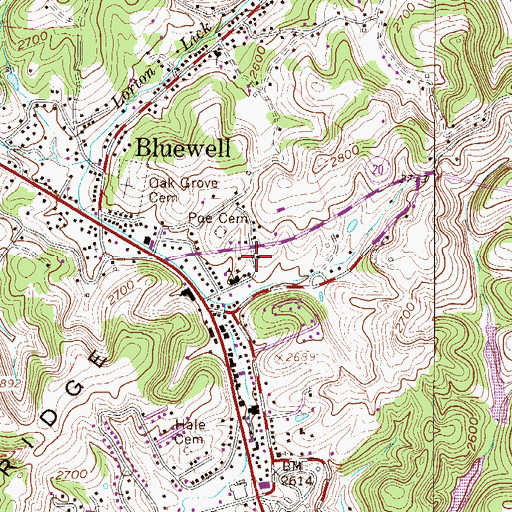 Topographic Map of Bluewell Census Designated Place, WV